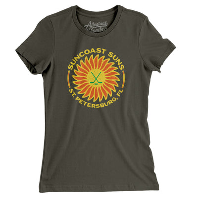 Suncoast Suns Hockey Women's T-Shirt-Army-Allegiant Goods Co. Vintage Sports Apparel