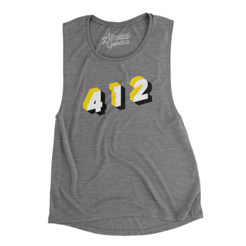 Pittsburgh 412 Area Code Women's Flowey Scoopneck Muscle Tank-Allegiant Goods Co. Vintage Sports Apparel