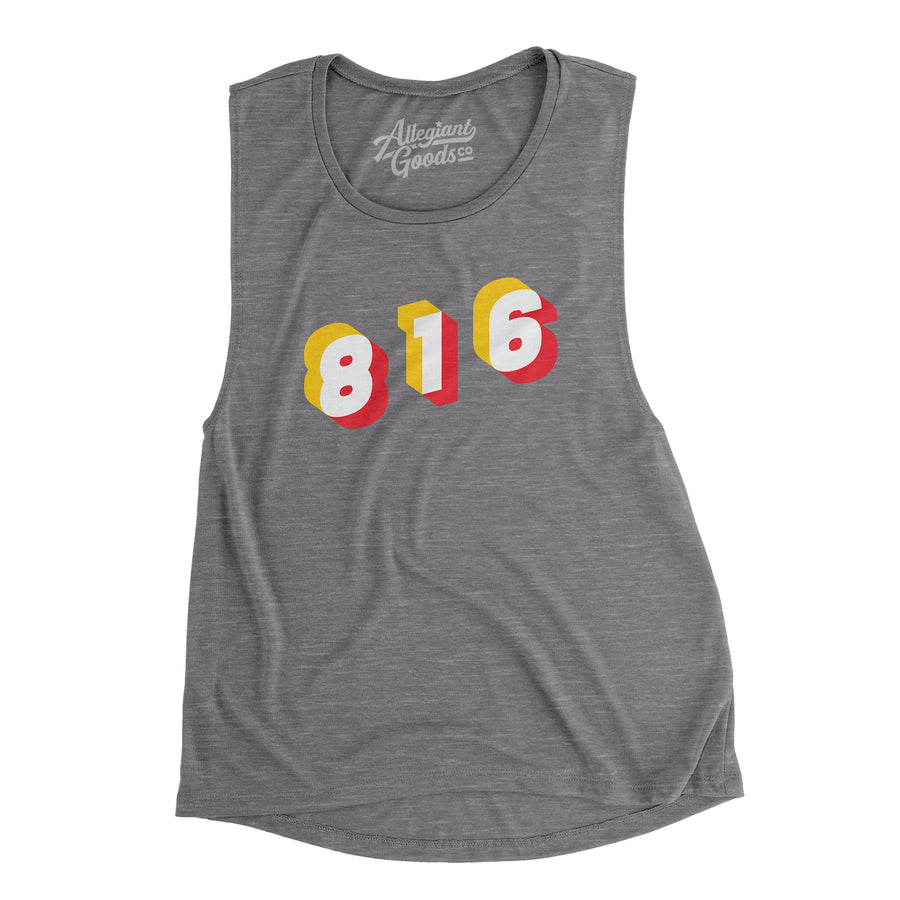 Kansas City 816 Area Code Women's Flowey Scoopneck Muscle Tank-Asphalt Slub-Allegiant Goods Co. Vintage Sports Apparel
