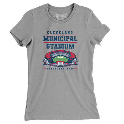 Cleveland Municipal Stadium Women's T-Shirt-Athletic Heather-Allegiant Goods Co. Vintage Sports Apparel