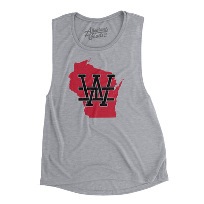 Wisconsin Home State Women's Flowey Scoopneck Muscle Tank-Athletic Heather-Allegiant Goods Co. Vintage Sports Apparel