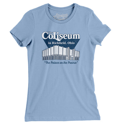 Richfield Ohio Coliseum Women's T-Shirt-Baby Blue-Allegiant Goods Co. Vintage Sports Apparel