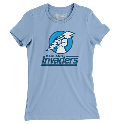 Oakland Invaders Football Women's T-Shirt-Baby Blue-Allegiant Goods Co. Vintage Sports Apparel