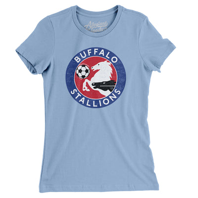 Buffalo Stallions Soccer Women's T-Shirt-Baby Blue-Allegiant Goods Co. Vintage Sports Apparel