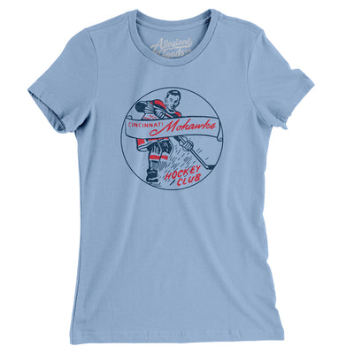 Cincinnati Mohawks Hockey Women's T-Shirt-Baby Blue-Allegiant Goods Co. Vintage Sports Apparel