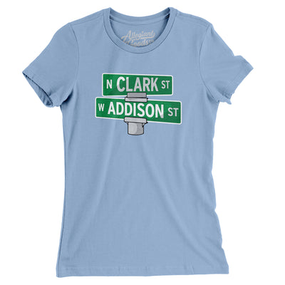 Addison & Clark Street Chicago Women's T-Shirt-Baby Blue-Allegiant Goods Co. Vintage Sports Apparel