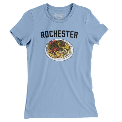 Rochester Garbage Plate Women's T-Shirt-Baby Blue-Allegiant Goods Co. Vintage Sports Apparel
