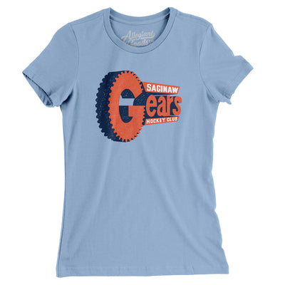 Saginaw Gears Hockey Women's T-Shirt-Baby Blue-Allegiant Goods Co. Vintage Sports Apparel