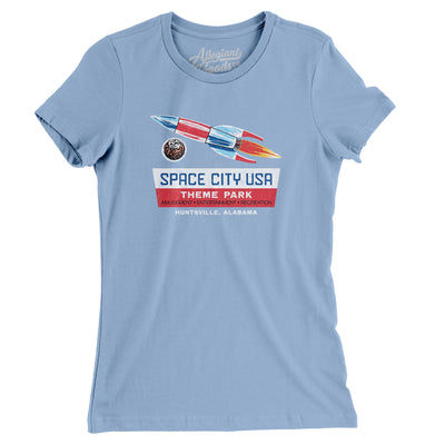 Space City USA Amusement Park Women's T-Shirt-Baby Blue-Allegiant Goods Co. Vintage Sports Apparel
