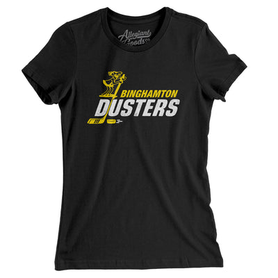Binghamton Dusters Hockey Women's T-Shirt-Black-Allegiant Goods Co. Vintage Sports Apparel