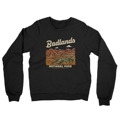 Badlands National Park Midweight Crewneck Sweatshirt-Black-Allegiant Goods Co. Vintage Sports Apparel