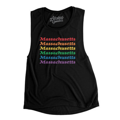 Massachusetts Pride Women's Flowey Scoopneck Muscle Tank-Black-Allegiant Goods Co. Vintage Sports Apparel