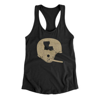 Louisiana Vintage Football Helmet Women's Racerback Tank-Black-Allegiant Goods Co. Vintage Sports Apparel