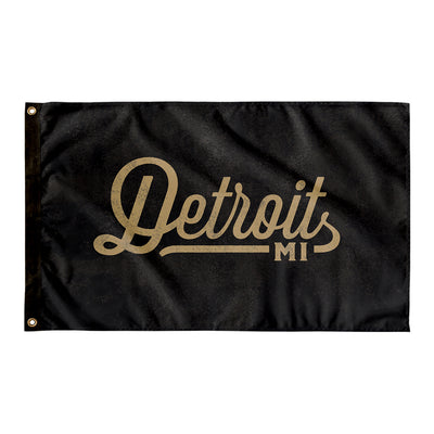 Detroit Michigan Wall Flag (Black & Gold)-Wall Flag - 36"x60"-Allegiant Goods Co. Vintage Sports Apparel