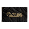 Rochester New York Wall Flag (Black & Gold)-Wall Flag - 36"x60"-Allegiant Goods Co. Vintage Sports Apparel
