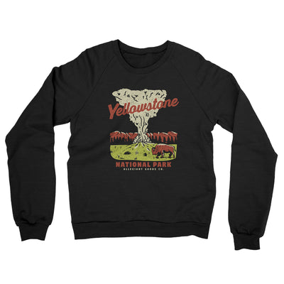 Yellowstone National Park Old Faithful Midweight Crewneck Sweatshirt-Black-Allegiant Goods Co. Vintage Sports Apparel