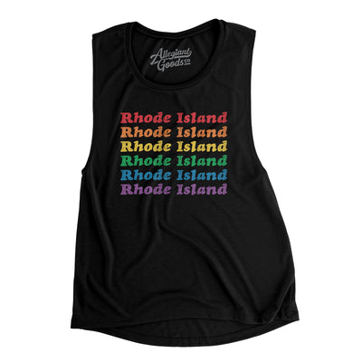 Rhode Island Pride Women's Flowey Scoopneck Muscle Tank-Black-Allegiant Goods Co. Vintage Sports Apparel
