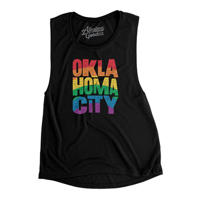 Oklahoma City Oklahoma Pride Women's Flowey Scoopneck Muscle Tank-Black-Allegiant Goods Co. Vintage Sports Apparel