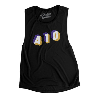 Baltimore 410 Area Code Women's Flowey Scoopneck Muscle Tank-Black-Allegiant Goods Co. Vintage Sports Apparel