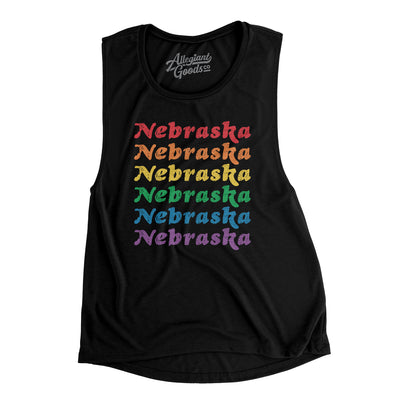 Nebraska Pride Women's Flowey Scoopneck Muscle Tank-Black-Allegiant Goods Co. Vintage Sports Apparel