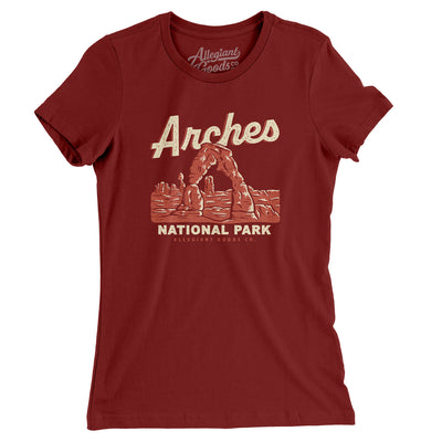 Arches National Park Women's T-Shirt-Maroon-Allegiant Goods Co. Vintage Sports Apparel