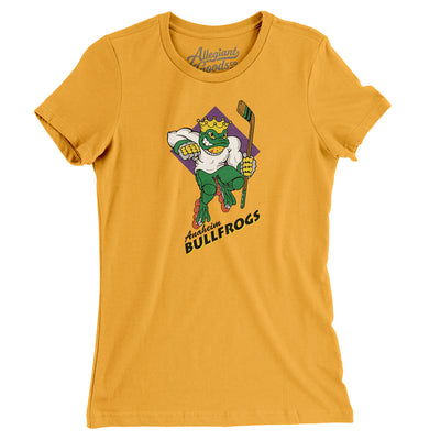 Anaheim Bullfrogs Roller Hockey Women's T-Shirt-Gold-Allegiant Goods Co. Vintage Sports Apparel