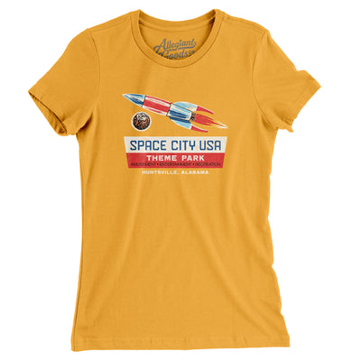 Space City USA Amusement Park Women's T-Shirt-Gold-Allegiant Goods Co. Vintage Sports Apparel