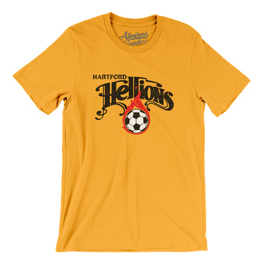 Hartford Hellions Soccer Men/Unisex T-Shirt-Gold-Allegiant Goods Co. Vintage Sports Apparel