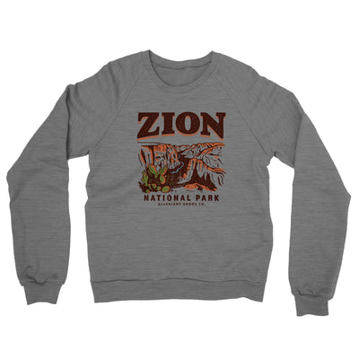 Zion National Park Midweight Crewneck Sweatshirt-Grey Heather-Allegiant Goods Co. Vintage Sports Apparel