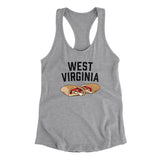 West Virginia Pepperoni Roll Women's Racerback Tank-Heather Grey-Allegiant Goods Co. Vintage Sports Apparel