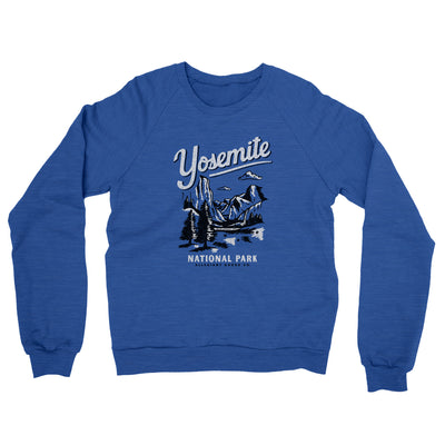 Yosemite National Park Midweight Crewneck Sweatshirt-Royal Heather-Allegiant Goods Co. Vintage Sports Apparel