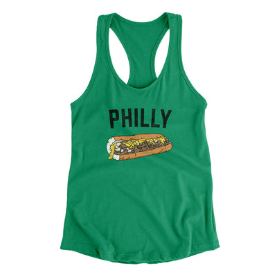 Philly Cheesesteak Women's Racerback Tank-Kelly Green-Allegiant Goods Co. Vintage Sports Apparel