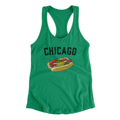 Chicago Style Hot Dog Women's Racerback Tank-Kelly Green-Allegiant Goods Co. Vintage Sports Apparel