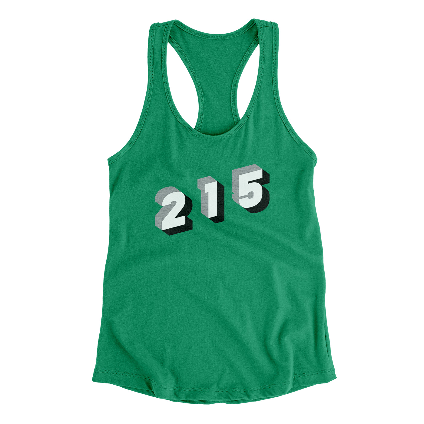 Philadelphia 215 Area Code Women's Racerback Tank-Kelly Green-Allegiant Goods Co. Vintage Sports Apparel