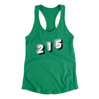 Philadelphia 215 Area Code Women's Racerback Tank-Kelly Green-Allegiant Goods Co. Vintage Sports Apparel