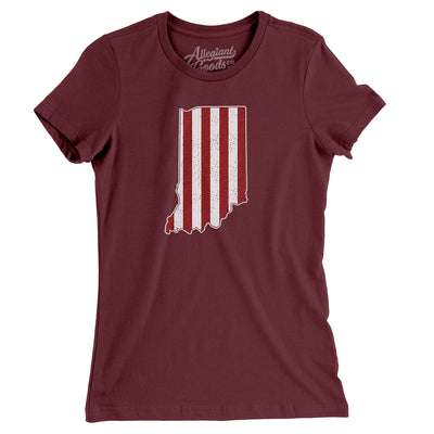 Indiana Hoosier Stripes Women's T-Shirt-Maroon-Allegiant Goods Co. Vintage Sports Apparel
