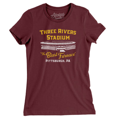 Pittsburgh Three Rivers Stadium Women's T-Shirt-Maroon-Allegiant Goods Co. Vintage Sports Apparel
