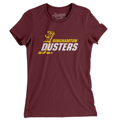 Binghamton Dusters Hockey Women's T-Shirt-Maroon-Allegiant Goods Co. Vintage Sports Apparel