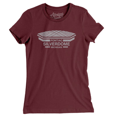 Detroit Silverdome Women's T-Shirt-Maroon-Allegiant Goods Co. Vintage Sports Apparel