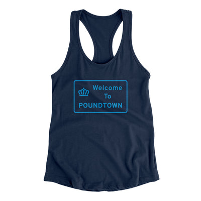 Welcome To Poundtown Women's Racerback Tank-Midnight Navy-Allegiant Goods Co. Vintage Sports Apparel