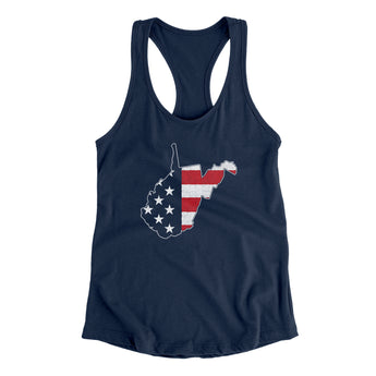 West Virginia American Flag Women's Racerback Tank-Midnight Navy-Allegiant Goods Co. Vintage Sports Apparel