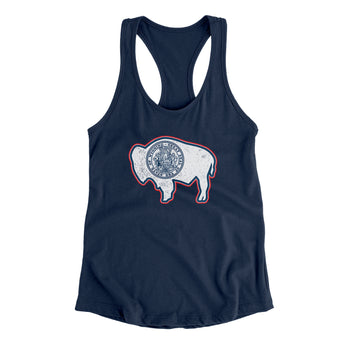 Wyoming State Flag Women's Racerback Tank-Midnight Navy-Allegiant Goods Co. Vintage Sports Apparel