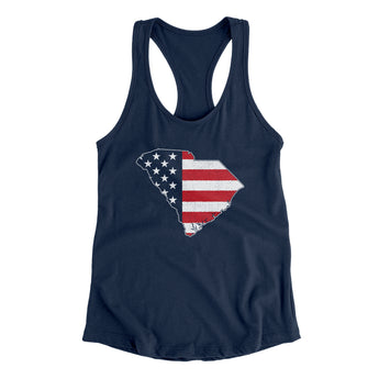 South Carolina American Flag Women's Racerback Tank-Midnight Navy-Allegiant Goods Co. Vintage Sports Apparel