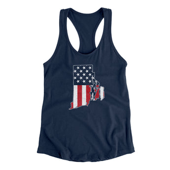 Rhode Island American Flag Women's Racerback Tank-Midnight Navy-Allegiant Goods Co. Vintage Sports Apparel