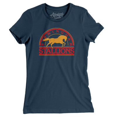 Birmingham Stallions Football Women's T-Shirt-Navy-Allegiant Goods Co. Vintage Sports Apparel