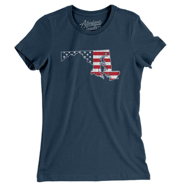 Maryland American Flag Women's T-Shirt-Allegiant Goods Co. Vintage Sports Apparel