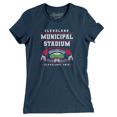 Cleveland Municipal Stadium Women's T-Shirt-Navy-Allegiant Goods Co. Vintage Sports Apparel