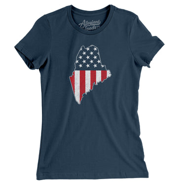 Maine American Flag Women's T-Shirt-Allegiant Goods Co. Vintage Sports Apparel