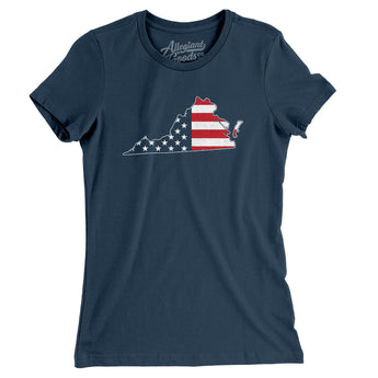Virginia American Flag Women's T-Shirt-Navy-Allegiant Goods Co. Vintage Sports Apparel