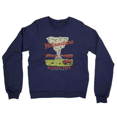 Yellowstone National Park Old Faithful Midweight Crewneck Sweatshirt-Classic Navy-Allegiant Goods Co. Vintage Sports Apparel